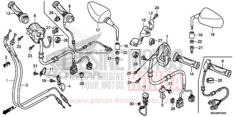 SWITCH/CABLE/MIRROR (VFR1200XD/XDA/XDS) for VFR1200X Dual Clutch PEARL GLARE WHITE (NHB53) from 2017
